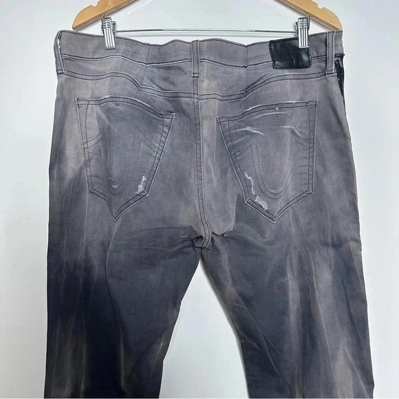 True Religion Mens Gray Rocco Relaxed Skinny Light Distressed Side Stripe Jeans - Picture 9 of 11